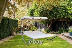 BIRCHTREE Garden Outdoor Patio Double Sun Lounger Day Bed Hammock Canopy Beige