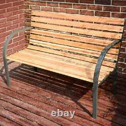 BIRCHTREE Wood Slatted Metal Frame Garden Bench 2 Seater Outdoor Patio Park Seat