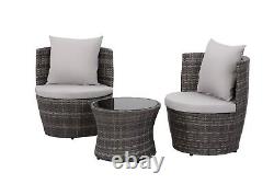 Bistro Set Outdoor Rattan Patio Garden Vase Chair Stackable Furniture Set Grey