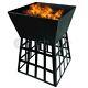 Black Fire Pit Square Log Patio Garden Heater Outdoor Table Top Bbq Camping New