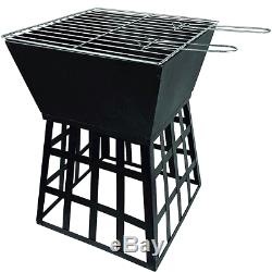 Black Fire Pit Square Log Patio Garden Heater Outdoor Table Top BBQ Camping New