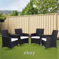 Black Garden Furniture Set Rattan Table Chairs Outdoor Patio Table +Parasol Hole