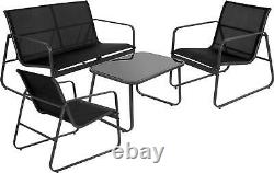 Black Mesh Outdoor Furniture Set 4 Piece Sofa Glass Table 2x Chairs Garden Patio