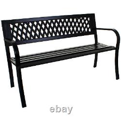 Black Metal Garden Bench Outdoor Furniture Patio 3 Seater Home Park Seating NEW