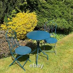 Blue Bistro Set Outdoor Patio Garden Furniture Table and 2 Chairs Metal Frame
