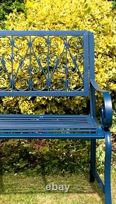 Blue metal Garden Bench, Vintage Style, Outdoor, Patio, Terrace, Porch