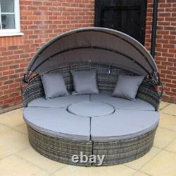 Camrose Rattan Outdoor Garden Day Bed Sun Lounger Patio Canopy Sofa Set in Grey