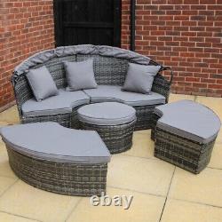 Camrose Rattan Outdoor Garden Day Bed Sun Lounger Patio Canopy Sofa Set in Grey