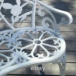 Cast Aluminium Garden Bench Outdoor Chair Park Furniture Patio 2 Seater White