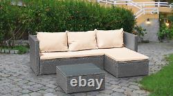 Corner Rattan Garden Furniture 3PC Patio Sofa Set L Shaped 3PIECE Outdoor Bistro
