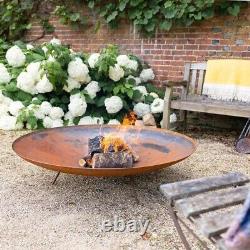 Corten Steel Fire Pit Patio Garden Heating Outdoor Log Burner 120cm Water Bowl