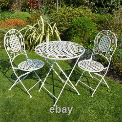 Cream Bistro Set Outdoor Patio Garden Furniture Table and 2 Chairs Metal Frame