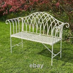 Cream Garden Bench Metal 2 Seater Patio Chair Outdoor Seating Ornate Design