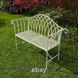 Cream Garden Bench Metal 2 Seater Patio Chair Outdoor Seating Ornate Design