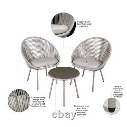 Dellonda Como Garden Outdoor Patio Bistro Table & Chairs Set Tempered Glass Grey