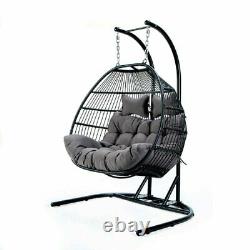 Double Egg Swing Rattan Indoor & Patio Garden Hanging Chair withCushion Outdoor