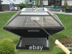 Fire Pit Firepit Brazier Square Stove Patio Heater W Bbq Grill Outdoor Garden