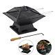 Fire Pit Firepit Brazier Square Stove Patio Heater With Bbq Grill Outdoor Garden