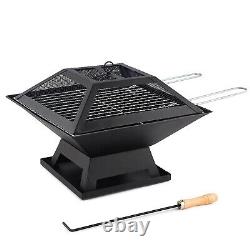 Fire Pit Firepit Brazier Square Stove Patio Heater With Bbq Grill Outdoor Garden