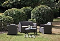 Florence Outdoor Garden Patio Lounge Set With Sofa, Armchairs, Cushions 4-Piece