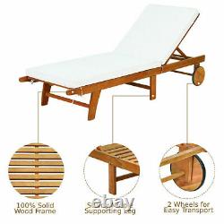 Folding Chaise Lounge Chair Outdoor Patio Adjustable Reclining Chair With 2 Wheels