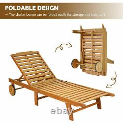 Folding Chaise Lounge Chair Outdoor Patio Adjustable Reclining Chair With 2 Wheels