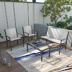 Garden 4 Pieces Tempered Glass Table and Chairs Set Patio Balcony Outdoor Indoor