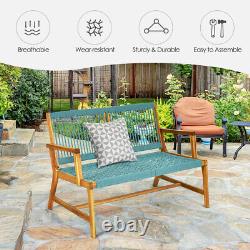 Garden Acacia Wooden Bench Chair Outdoor Patio Rope Loveseat Seating Furniture