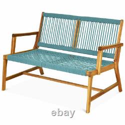Garden Acacia Wooden Bench Chair Outdoor Patio Rope Loveseat Seating Furniture