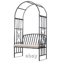 Garden Arbor Arch with Bench Metal Padded Seat Outdoor Decoration Patio
