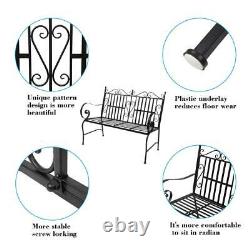 Garden Bench Indoor Outdoor Furniture 2 Seater Park Seating Patio Metal Black