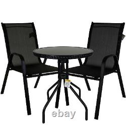 Garden Bistro Set Round Glass Table & Chair Outdoor Patio Furniture Home Dinner