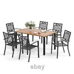 Garden Dining Table Outdoor Patio Rectangular Table withUmbrella Hole for 6 Person