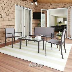 Garden Furniture 4x Patio Set Glass Table and Chairs Corner Lounge Outdoor Brown