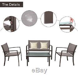 Garden Furniture 4x Patio Set Glass Table and Chairs Corner Lounge Outdoor Brown