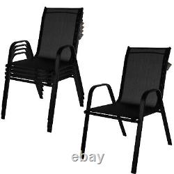 Garden Furniture Bistro Patio Set Large Grey Glass Table & Chair Outdoor Seating