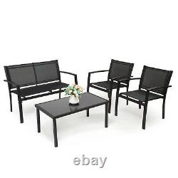 Garden Furniture Set 4 Seater Sofa Chairs Rectangular Table Patio Outdoor Black