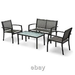 Garden Furniture Set 4 Seater Sofa Chairs Rectangular Table Patio Outdoor Grey