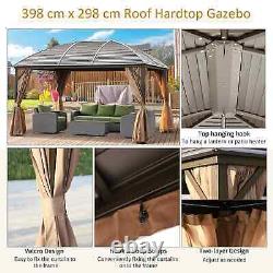 Garden Gazebo Outdoor Patio Heavy Duty Steel Sun Shade Roof Cover Curtain Brown