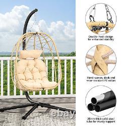 Garden Hanging Swing Egg Chair Rattan with Stand Cushion Indoor Outdoor Patio
