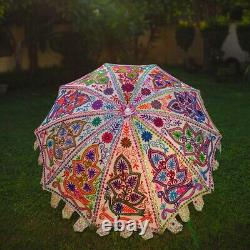Garden Indian Outdoor Sun Shade Patio Umbrella 72 Parasol Vintage Embroidered