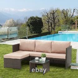 Garden Outdoor Corner Sofa Set Brown Rattan L Shape Patio Lounge Chaise 3 Piece