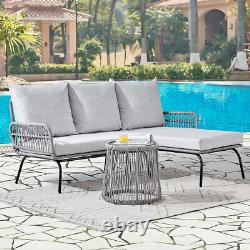 Garden Outdoor Corner Sofa Set Grey Rattan Rope L Shape Patio Lounge Chaise