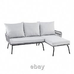 Garden Outdoor Corner Sofa Set Grey Rattan Rope L Shape Patio Lounge Chaise