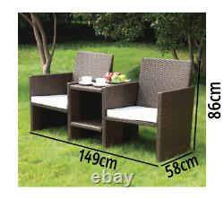 Garden Outdoor Furniture Rattan Companion Chairs & Table Bistro Patio Set Brown