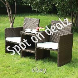 Garden Outdoor Furniture Rattan Companion Chairs & Table Bistro Patio Set Brown