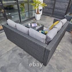Garden Outdoor Patio Furniture Black Rattan 5 seat Corner Sofa with Rain Cover