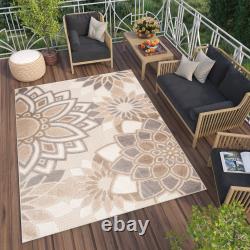 Garden Outdoor Rug Beige Modern Patio Floral 3D Effect Terrace Indoor Rugs Mat