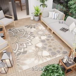 Garden Outdoor Rug Beige Modern Patio Floral 3D Effect Terrace Indoor Rugs Mat