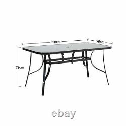 Garden Patio Dining Tables Outdoor Metal Glass Top Furniture with Parasol Hole